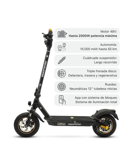 Patinete Eléctrico Smartgyro K2 PRO XL Black Homologado DGT